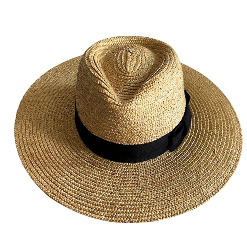 Straw Panama Sun Hat with Black Band